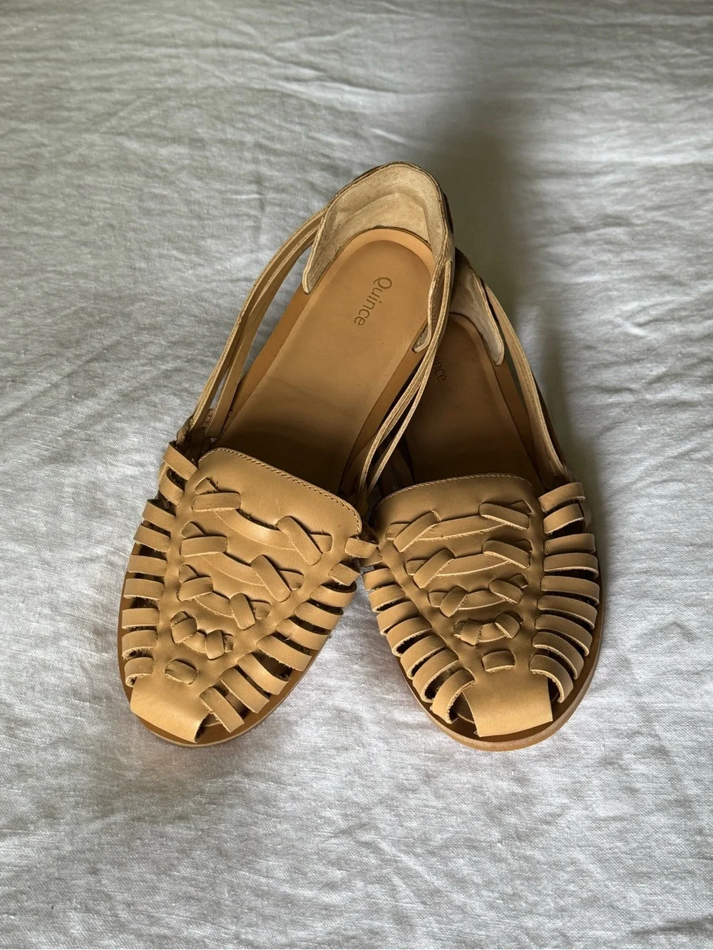 Quince 100% Leather Huarache Flat in Cashew